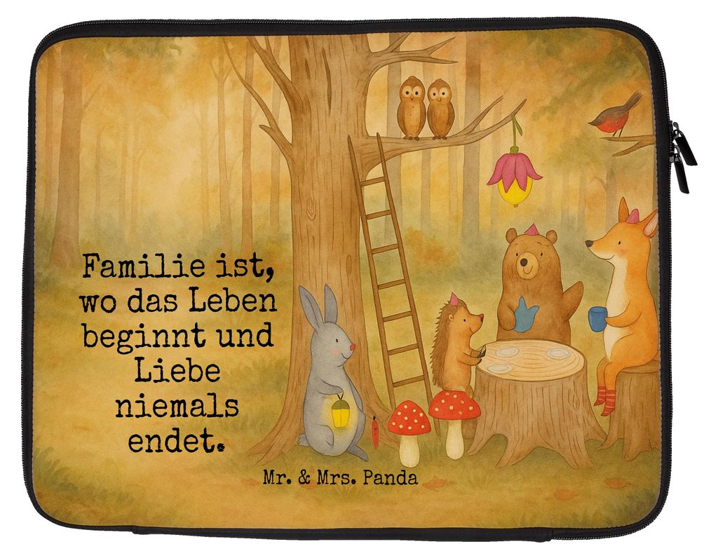 Mr. & Mrs. Panda Hülle Laptop Waldtiere Picknick Design 33 x 42 cm - Weiß - Geschenk, Hase, Tasche, Wald, Laptophülle, Sleeve, Fuchs, Lustige Sp...