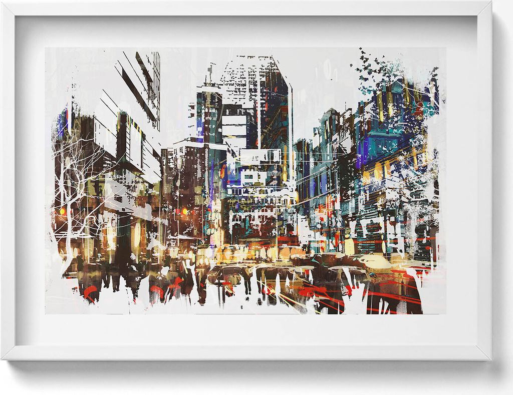 New York - eine Stadt, die vor Leben wimmelt– Wandbild mit Rahmen – Gerahmtes Bild – Wanddekoration – 70x50 cm – Weiß Rahmen