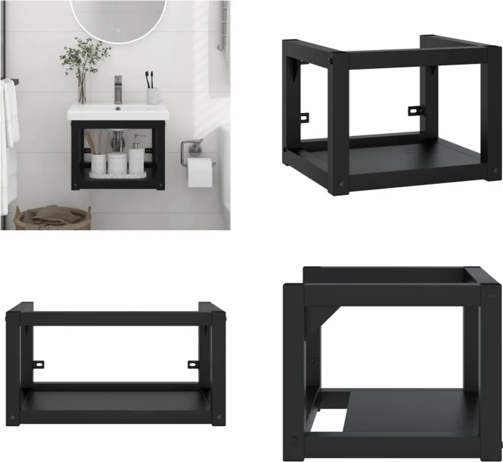 Struttura Lavabo Sospeso Industriale Nero 40cm | vidaXL Ferro a Parete