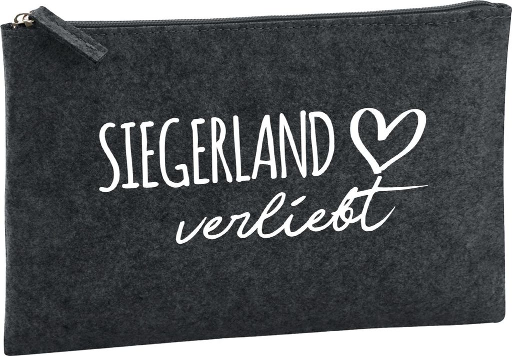 Huuraa Kulturbeutel Siegerland verliebt 1 Liter Charcoal Filz Kosmetiktasche Geschenkidee