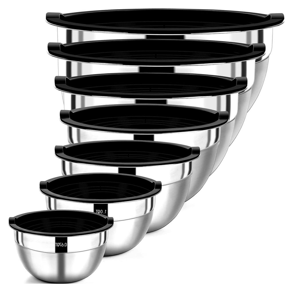 Rührschüssel Set aus Edelstahl, 7-teilig mit luftdichten Deckeln, stapelbar, spülmaschinenfest, Größen 5, 3,5, 2,5, 2, 1,5, 1, 0,67 QT, geeign...