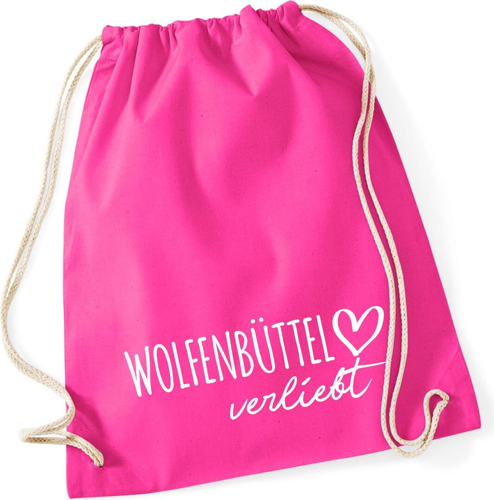 Huuraa Turnbeutel Wolfenbüttel verliebt 12 Liter Fuchsia Baumwolle Rucksack Geschenkidee