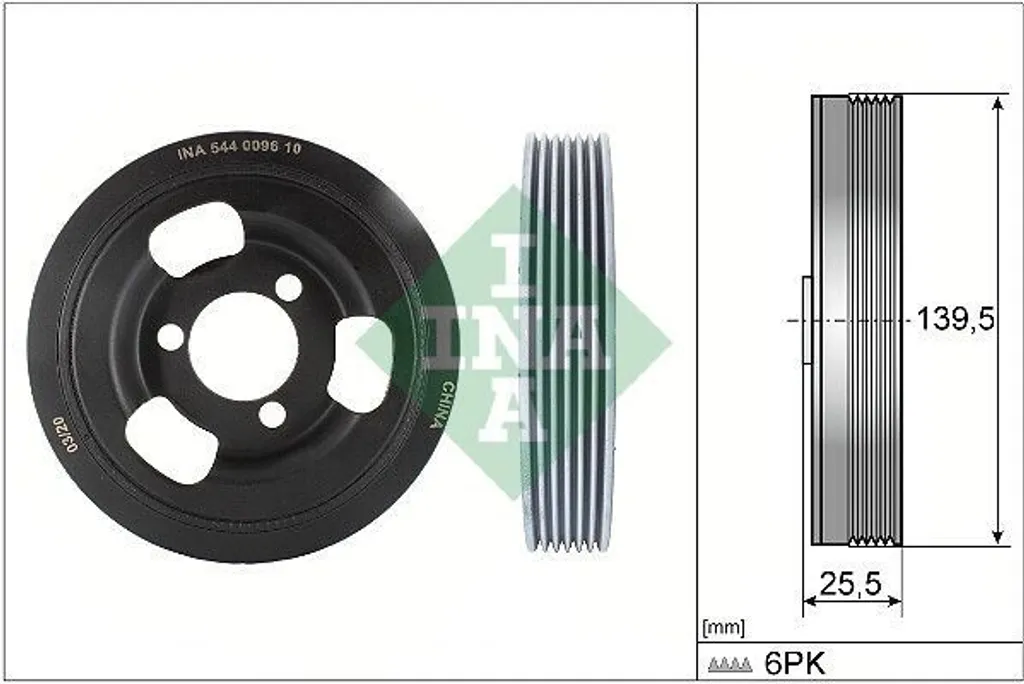 Poulie de vilebrequin INA 544 0096 10 pour OPEL GRANDLAND X 140mm