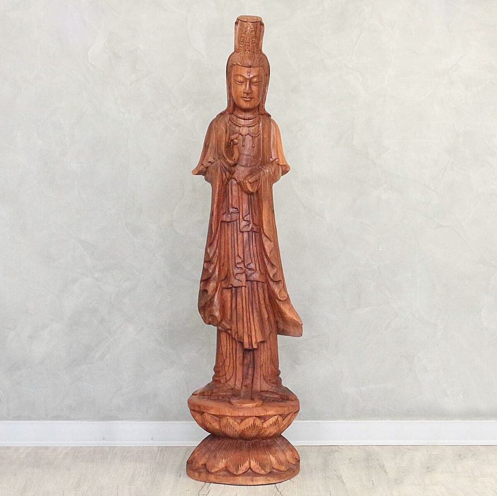 Guanyin Guan Yin Holz Figur Skulptur Bali Schnitzerei Holz Deko Dekoration massiv ca.102 cm