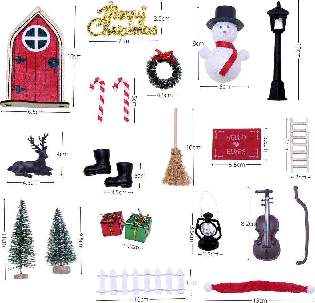 Weihnachtswichtel-Tür-Set, 1/12, reichhaltige Elemente, feine Verarbeitung, Feengarten-Dekorationen, Miniatur-Weihnachtselfen-Tür