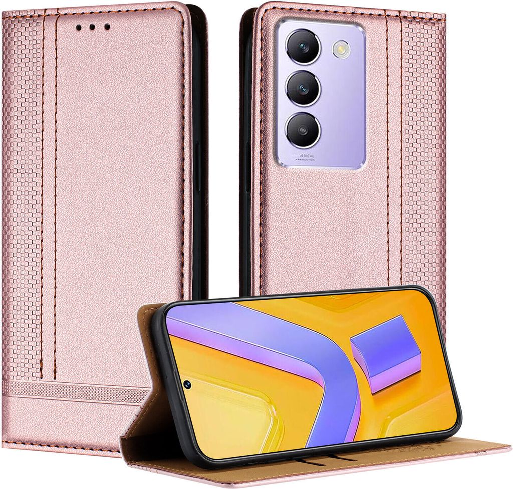 Handyhülle für Vivo Y200e Leder Flip Klappbare Schutzhülle mit Standfunktion Pink