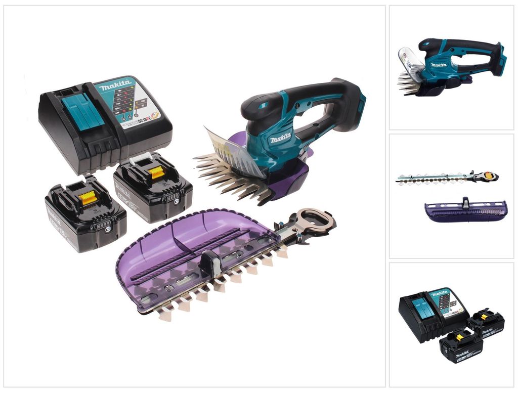 Makita DUM 604 RGX Akku Grasschere 18 V mit Gras- und Strauchscherblatt + 2x Akku 6,0 Ah + Ladegerät