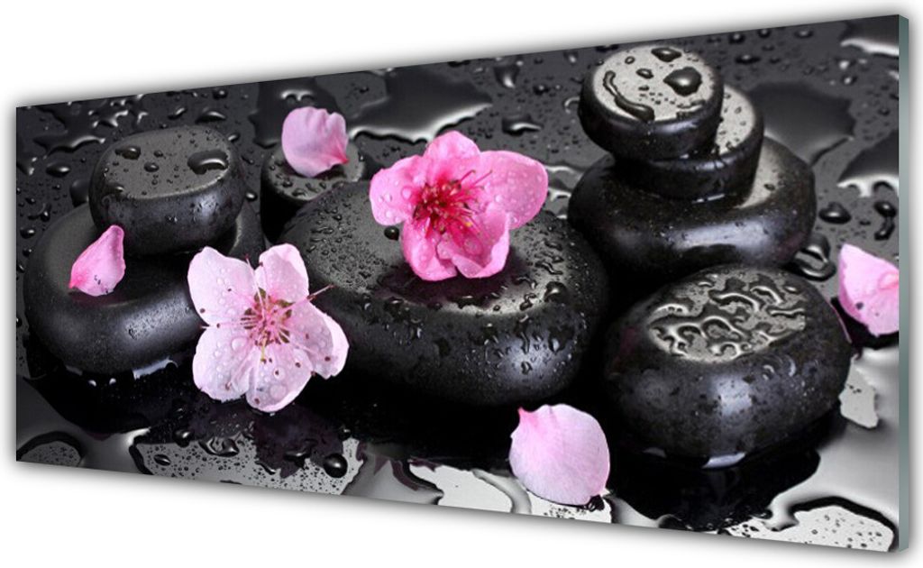 Küchenrückwand aus Glas 125x50cm Spritzschutz Blumen Steine Kunst