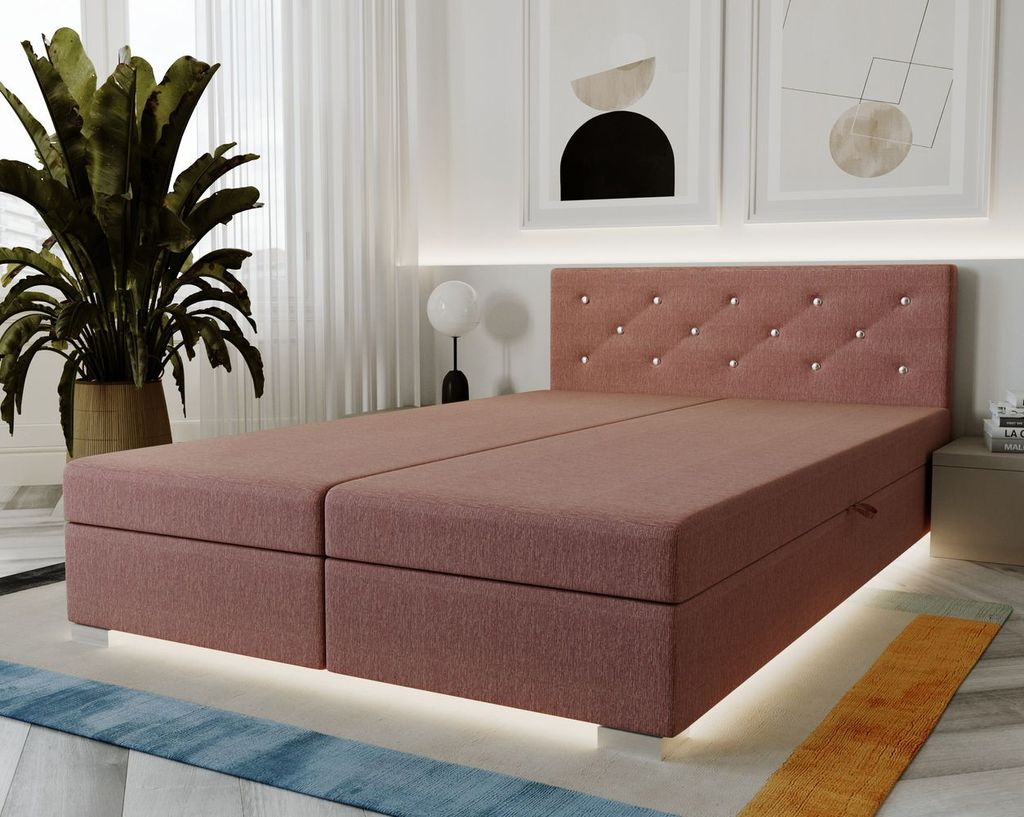 Doppelbett mit Polsterung 160x195 FREDERIKA 2 - Puderrosa