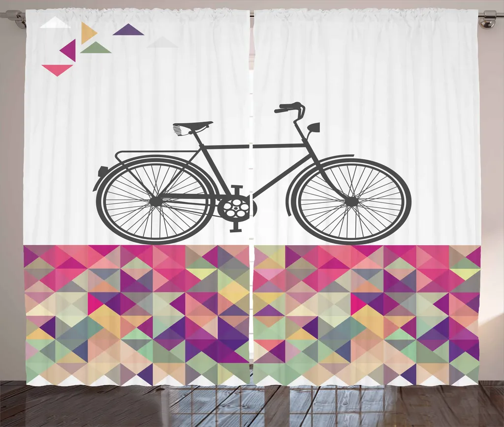 Paire de Rideaux à Fronces pour Chambre Motif Vélo Rétro 280x225cm Deco