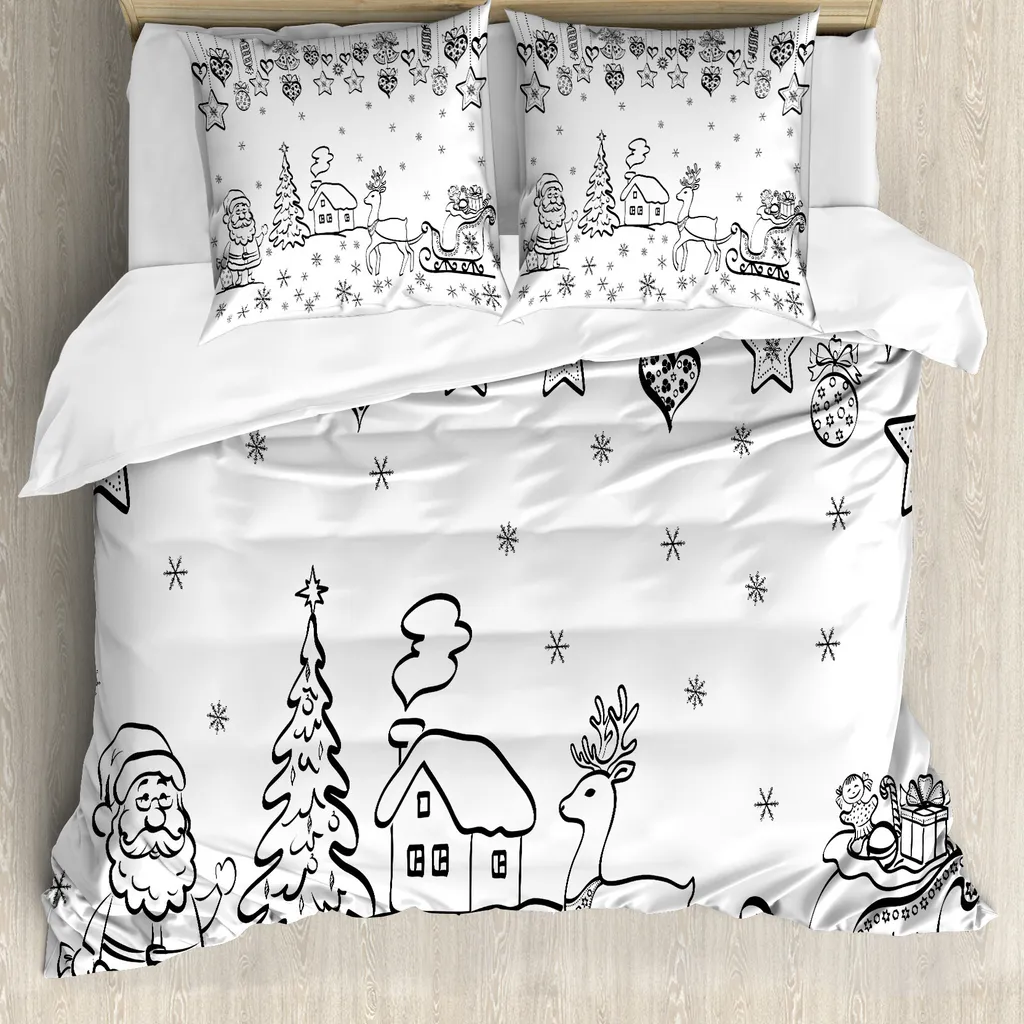 Set Copripiumino Natale Bianco e Nero 200x200 cm ABAKUHAUS