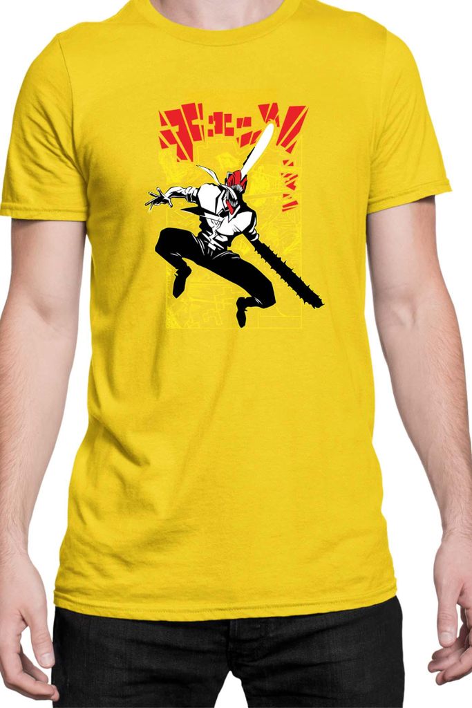 Herren T-Shirt Manga Japan Anime Comics Animation Chainsaw Anime manga Man 17, Man 2XL / Gelb