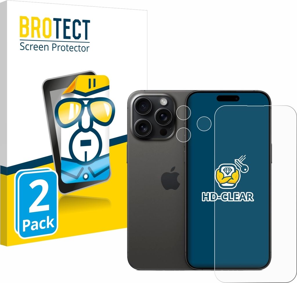 2x Für Apple iPhone 15 Pro Max (Display+Kamera) Schutzfolie BROTECT Displayschutz Display Schutz Folie Klar Transparent
