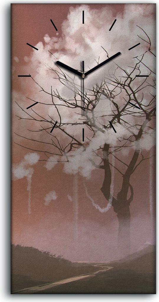 Wohnzimmer-Bild Leinwand Uhr Geräuschlos 30x60 Malerei Abstrakte Kunst Baum - schwarze Hände