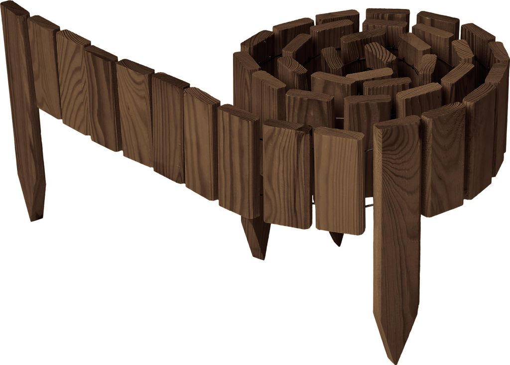 Garronda Beeteinfassung Holz Rollzaun Gartenzaun imprägniert Flexibler Rollborder Rasenkante Länge: 200 cm (Dunkelbraun, Höhe: 10 cm)