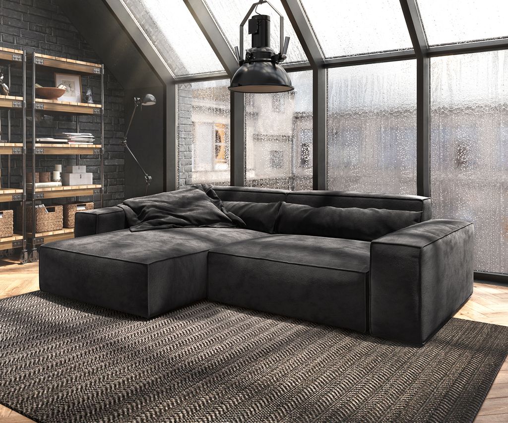 DELIFE Ecksofa Sirpio XL 270x170 cm Mikrofaser Schwarz Produktbild 