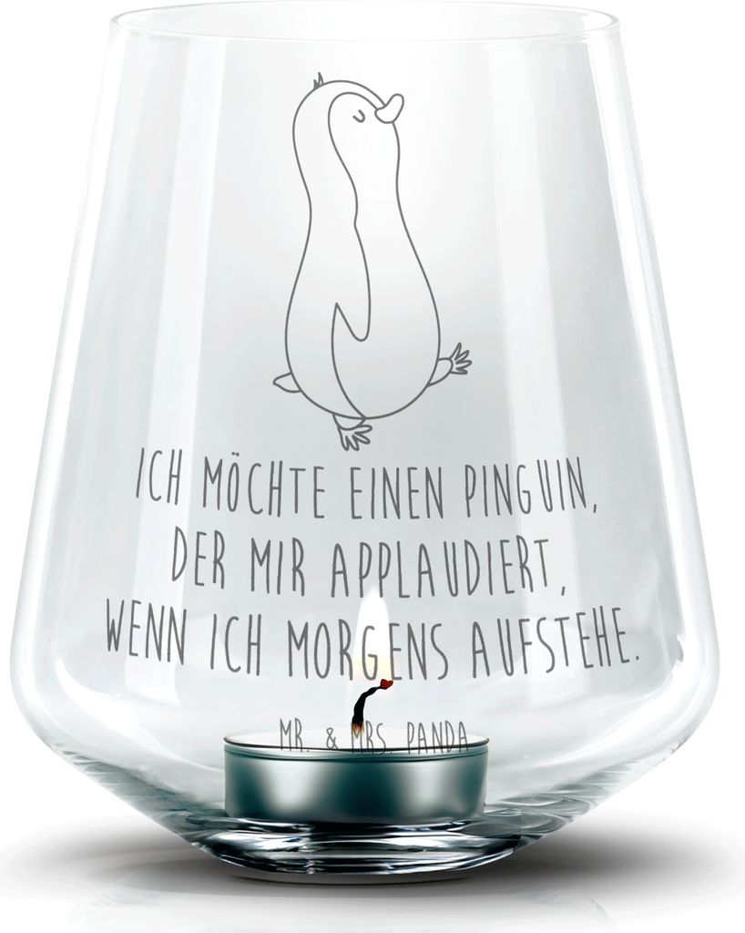 Mr. & Mrs. Panda Teelichthalter Pinguin marschieren - Transparent - Geschenk, Spazieren, Pinguine, Laterne, Kerzenglas, Glas, Windlicht, Kerzenhalt...