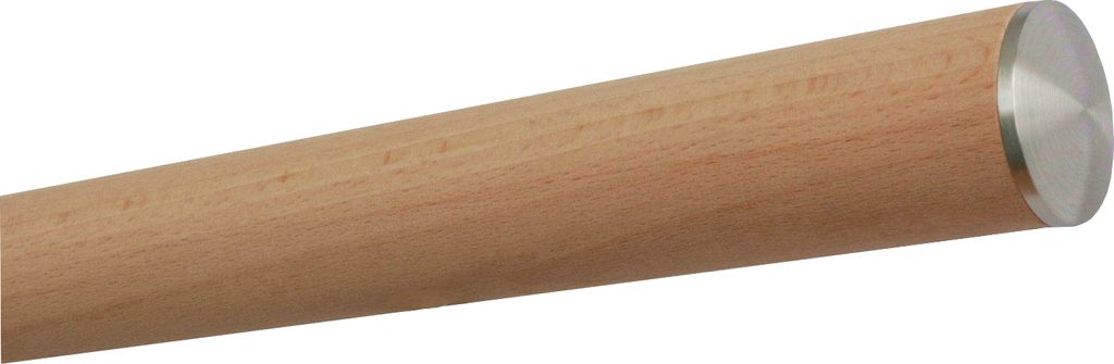 TIBU Buche unbehandelt Handlauf Holz Ø 42 mm Geländer 0,3m - 5m, Länge 0,4 m und Enden leicht gewölbte Edelstahlkappe ohne Halter