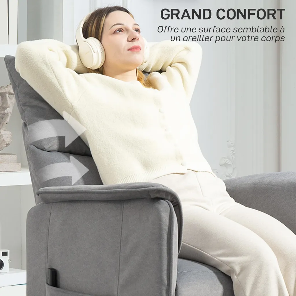 Siège de relaxation électrique gris, inclinaison programmable et confort - 10