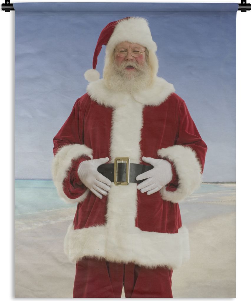 MuchoWow Wandteppich Wandbehang Der Weihnachtsmann lächelt an einem Strand mit grauem Himmel 150x200 cm Tapisserie Dekoration Wandtuch - Wandauf...
