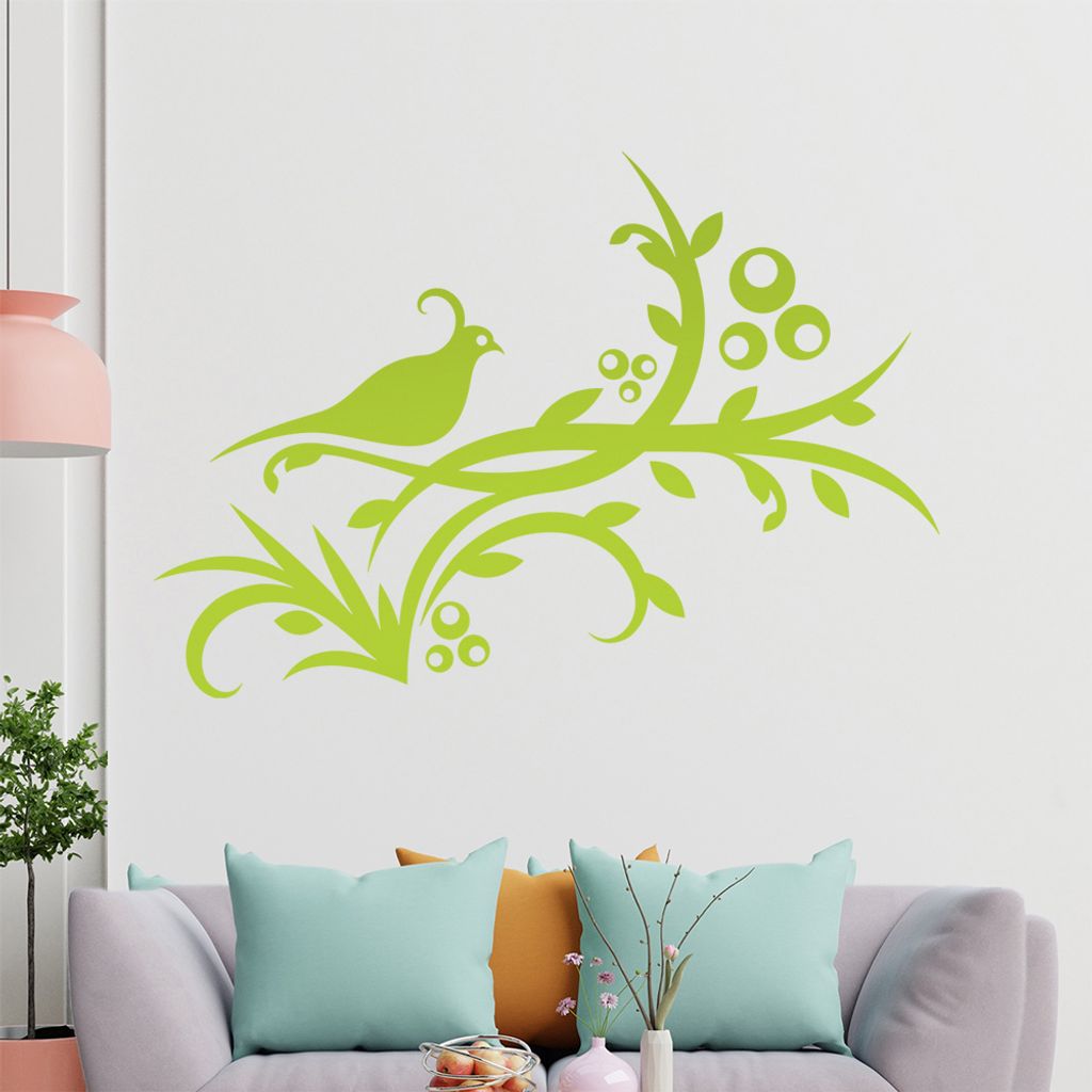 Vogel Ranke Blüte Wandtattoo in 6 Größen - Wandaufkleber Wall Sticker - Dekoration, Küche, Wohnzimmer, Schlafzimmer, Badezimmer