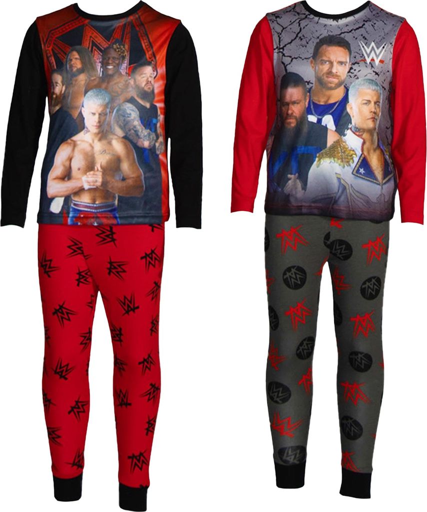 WWE - Schlafanzug mit langer Hose für Kinder, Langärmlig (2er-Pack) TC808 (146-152) (Rot/Grau)