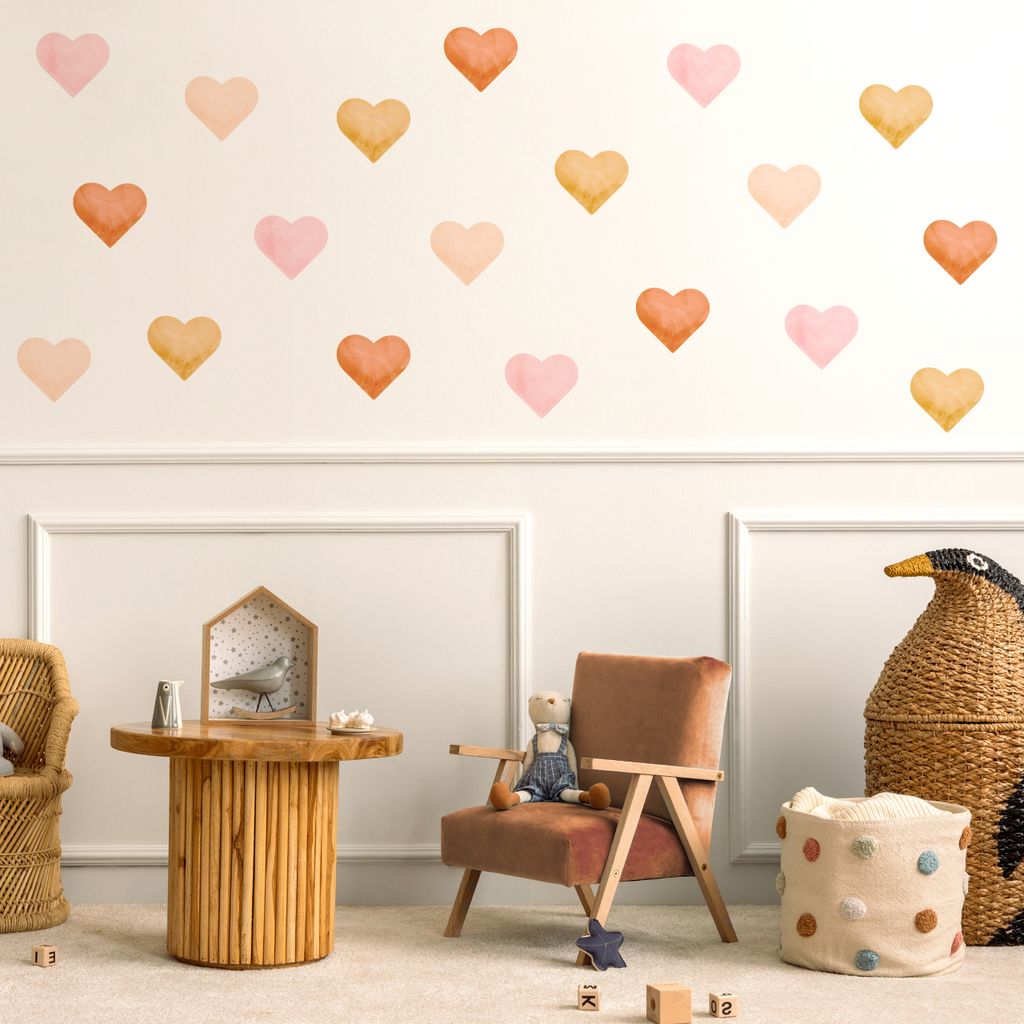 Muralo Wandtattoo Wandsticker Aquarell HERZEN Wanddeko Aufkleber für Kinderzimmer Br. 60cm x Hö. 30cm