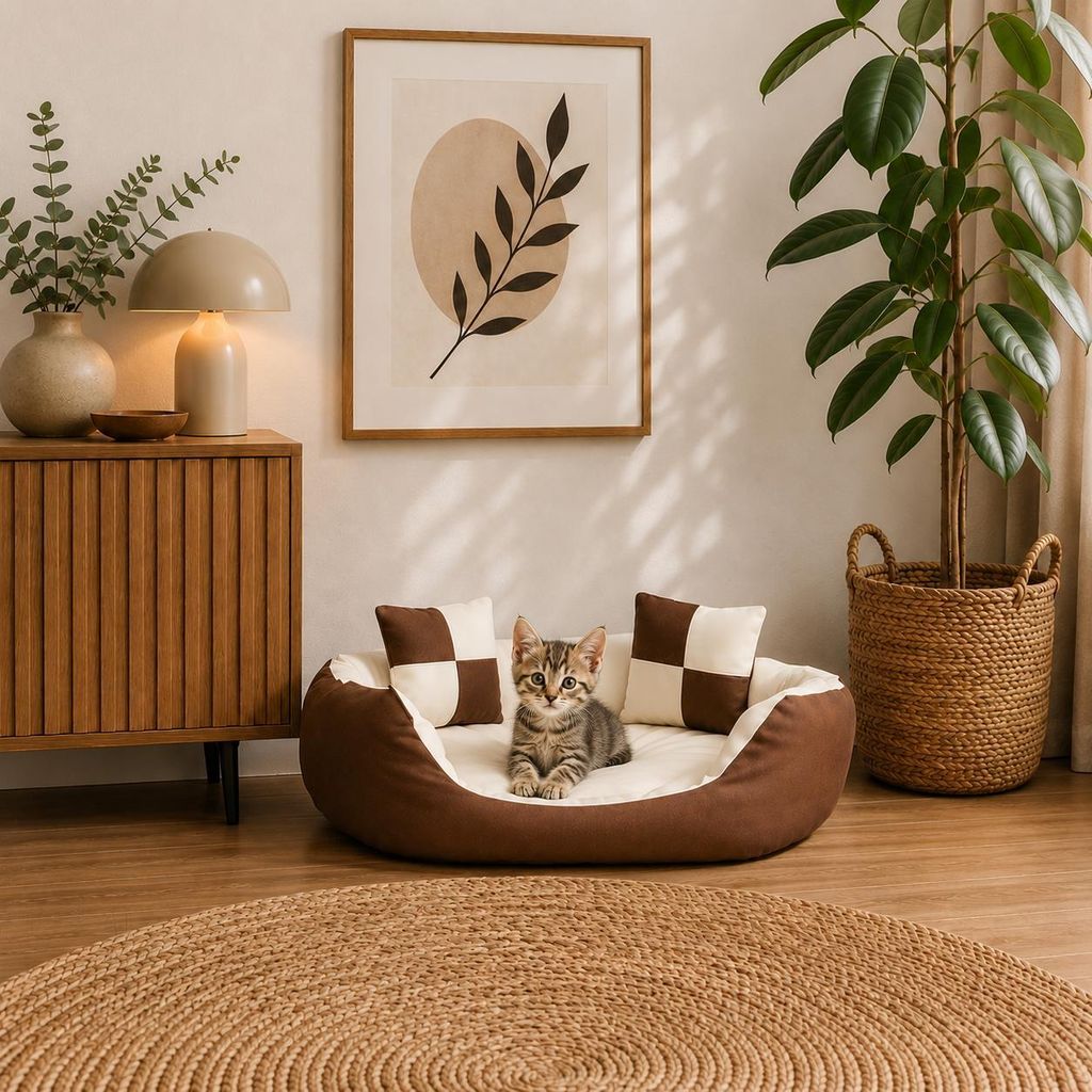 belviona Katzenkörbchen 4-in-1, wendbares Katzenbett mit Produktbild  KI-generiertes Bild