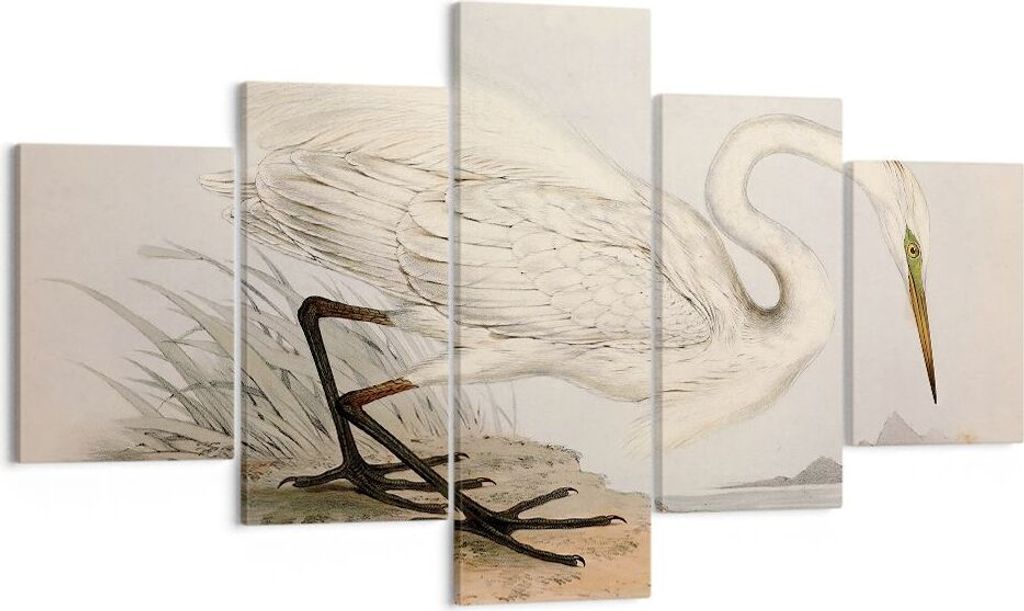Bild auf Leinwand - Leinwandbild - 5 Teile - Vogel Weiß Reiher - 125x70cm - Wand Bild - Wanddeko - Wandbilder - Leinwanddruck - Bilder - Wanddekor...