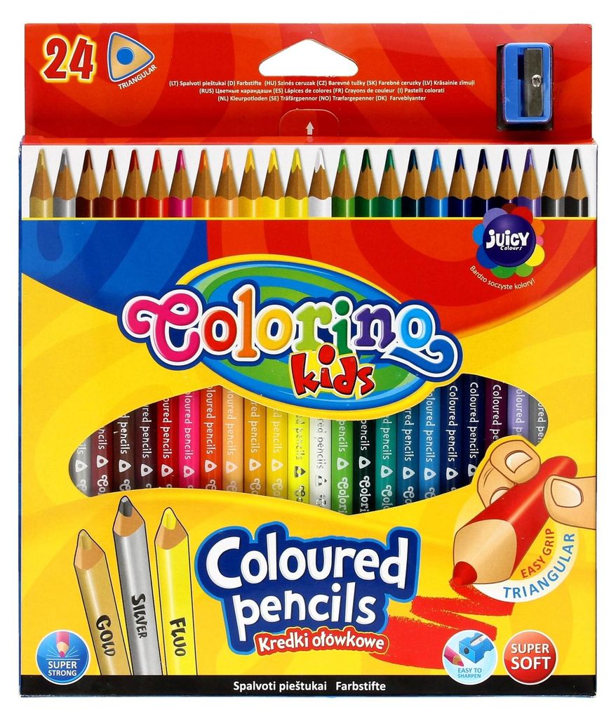 Kredki ołówkowe trójkątne 24 kolory + temperówka Colorino Zdjęcie produktu 