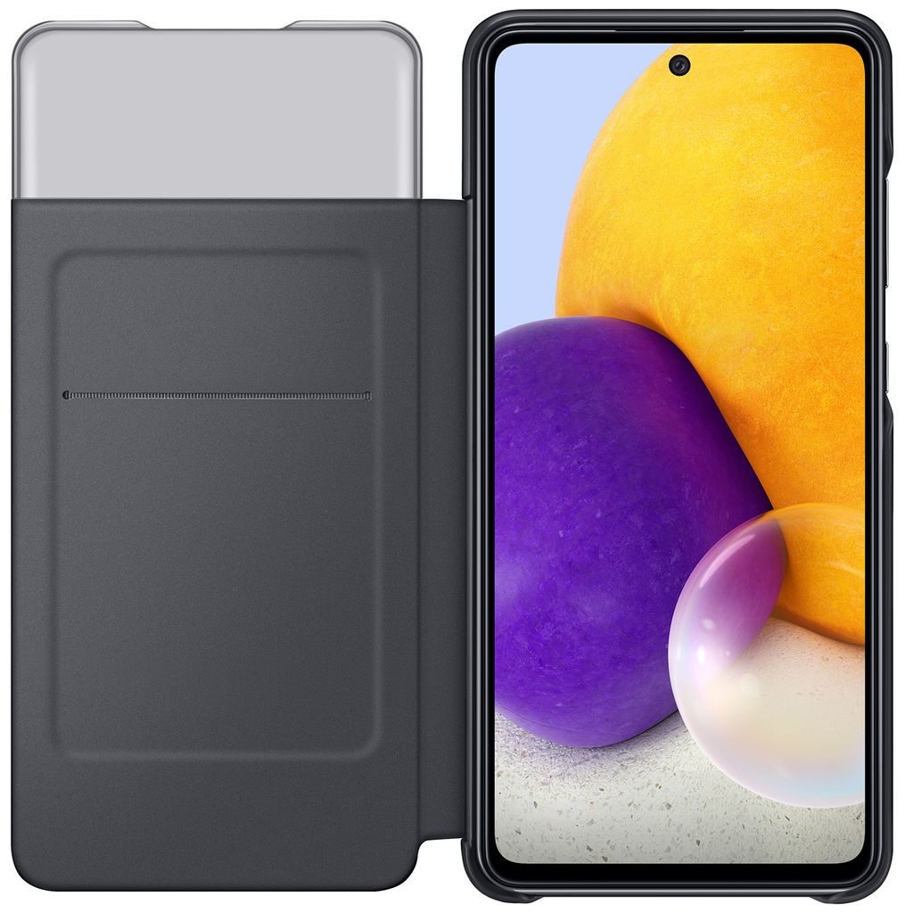 A smartphone with a flip case is shown with the screen on.