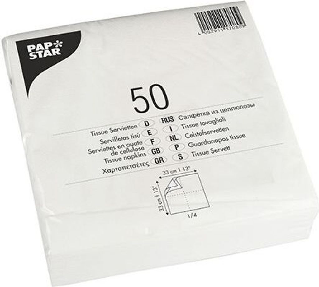 1450 Servietten, 2-lagig 1/4-Falz 33 cm x 33 cm weiss Produktbild 