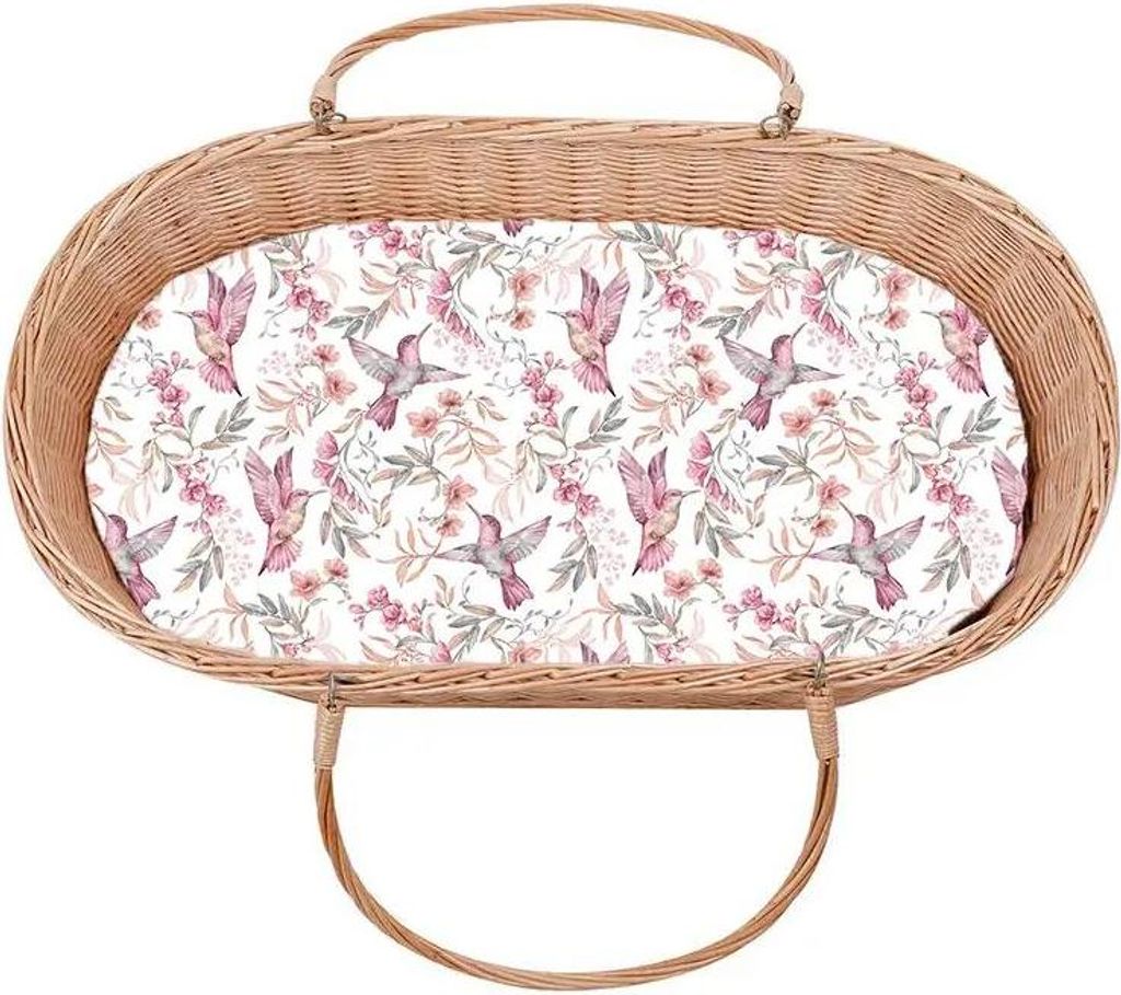 Muminky | Spannbettlaken für Kinderwagen/Stubenwagen - 40x80 cm - Rosa Kolibris - Baumwolle - Hipoallergen - Handgenäht