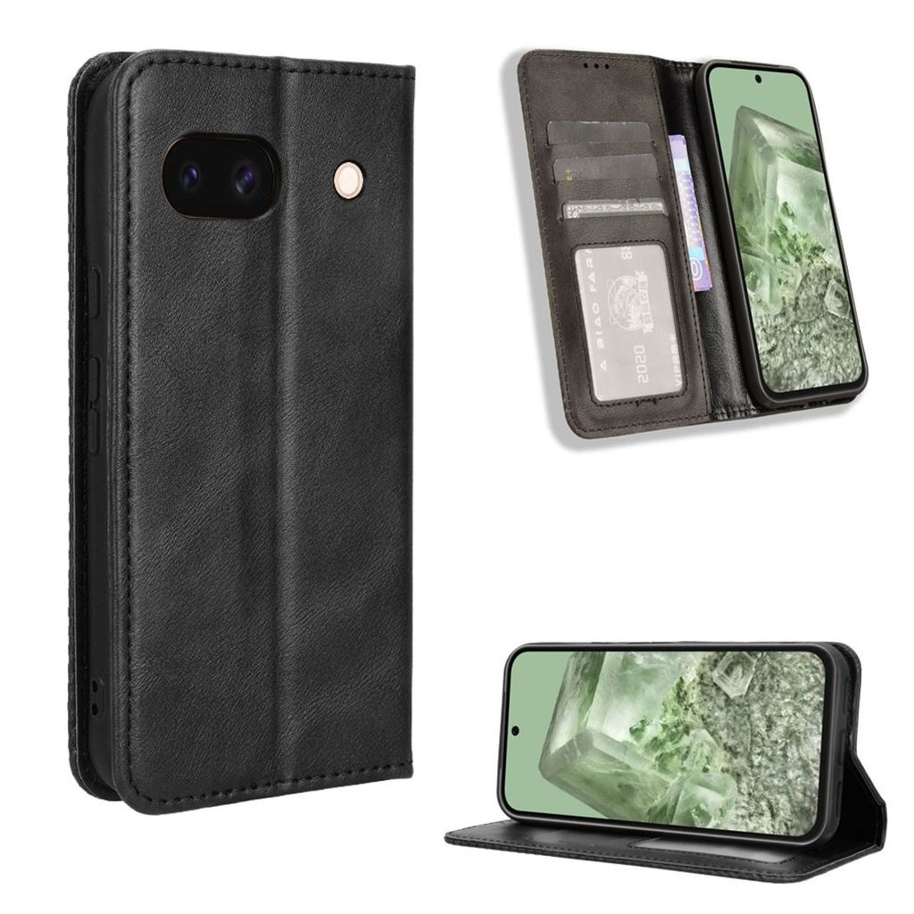 König Design Hülle kompatibel mit Google Pixel 8a Kunstleder Handyhülle - Handy Case Schwarz