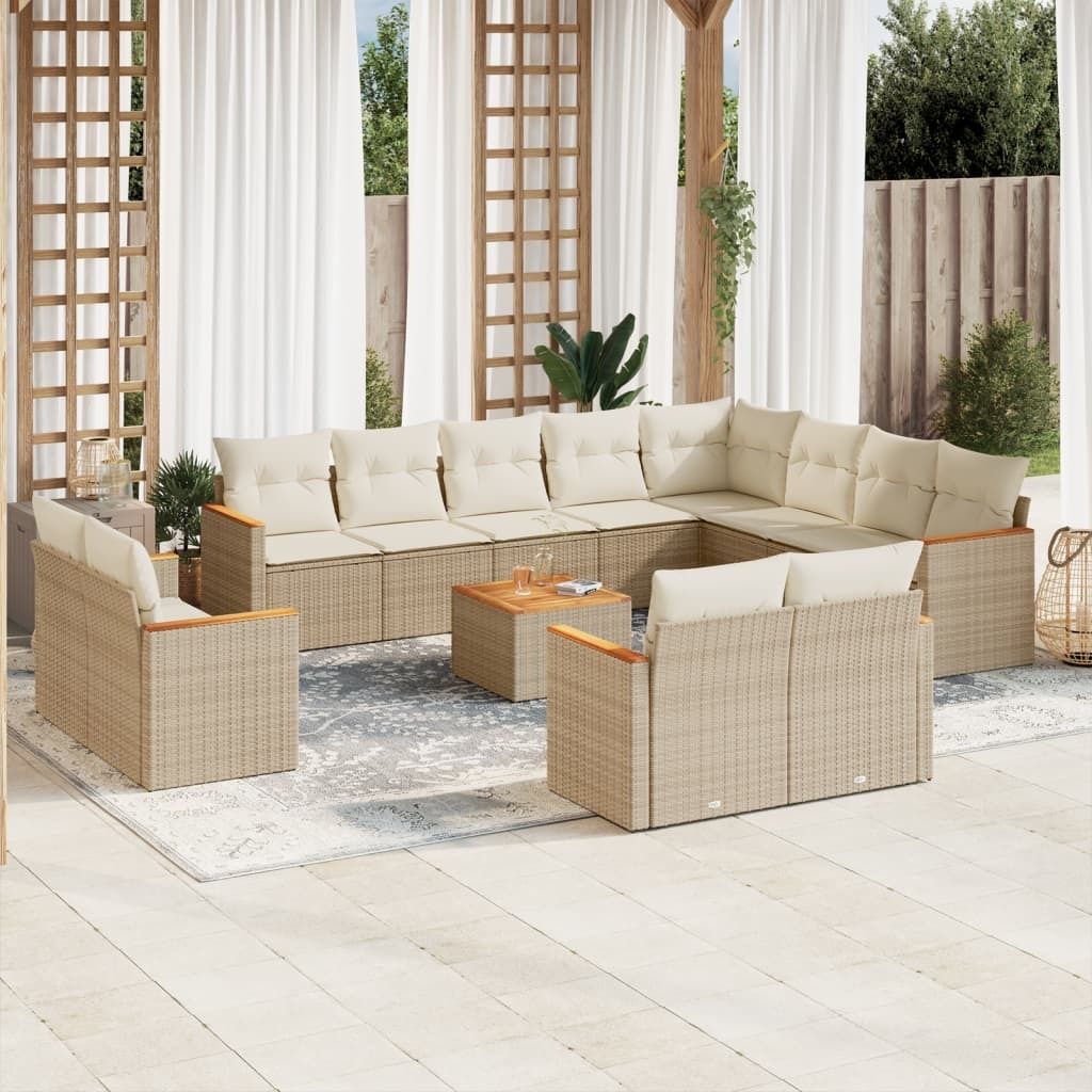 13-tlg. Garten-Sofagarnitur mit Kissen Beige Poly Rattan 3258922