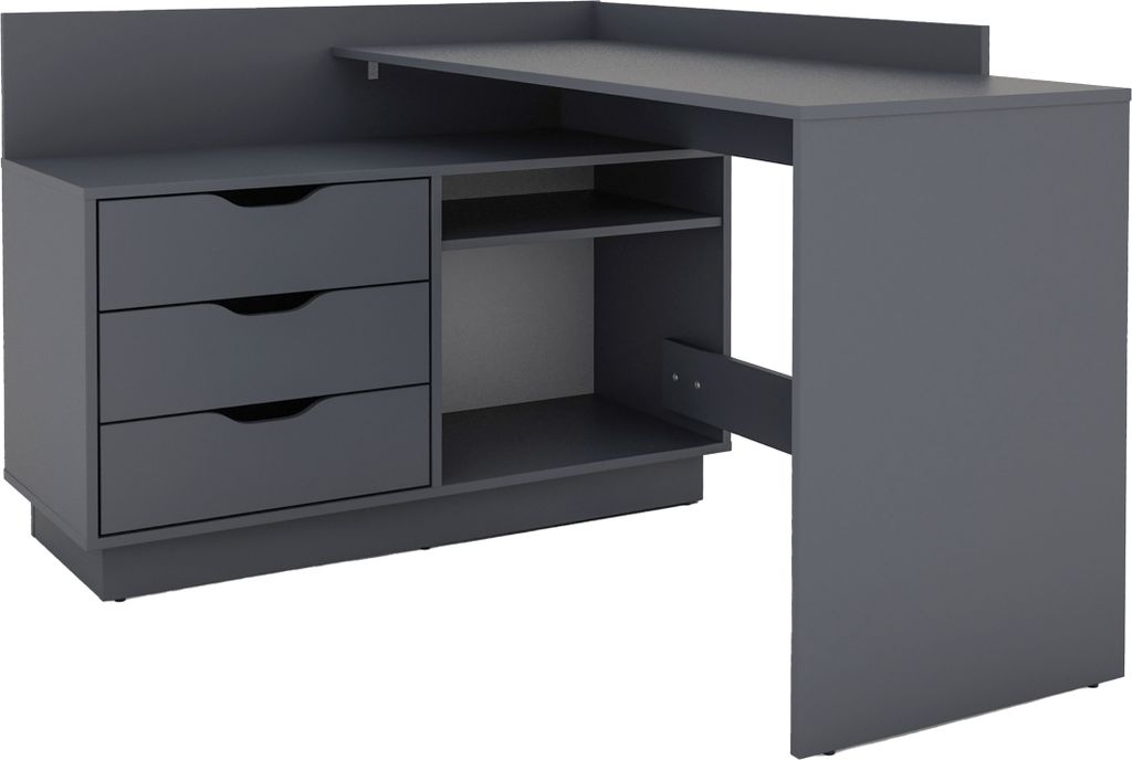 Winkelschreibtisch >BELFAST< in Anthrazit 129 x 83,5 x 105 cm (BxHxT)