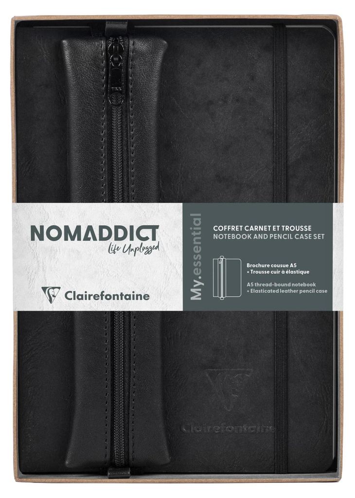 Clairefontaine Set Nomaddict, Notizbuch A5 DOT + Federmäppchen, schwarz 793438C