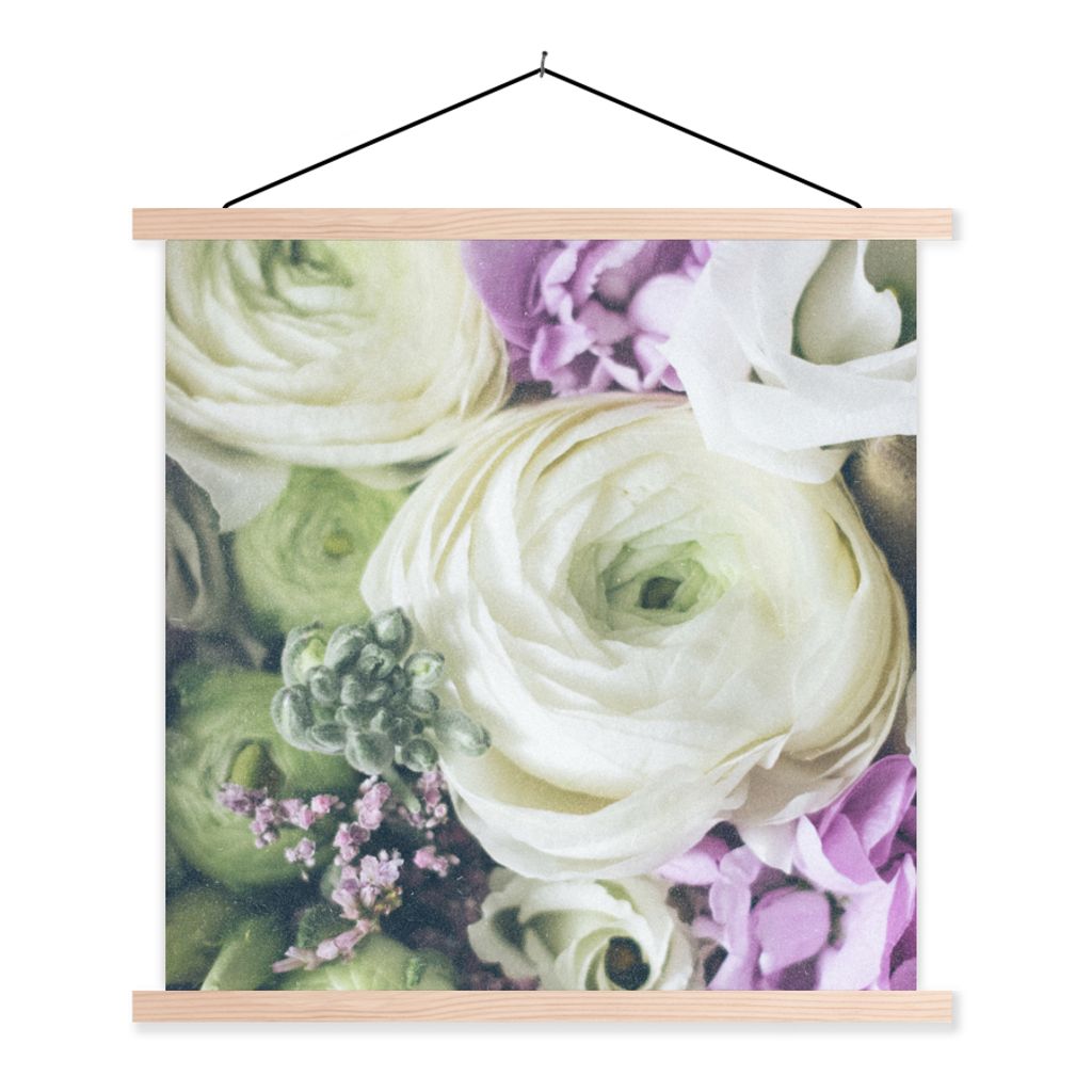 MuchoWow Textilposter Blumen - Rosen - Natur 40x40 cm mit holzfarbenen Rahmen - Posterleiste