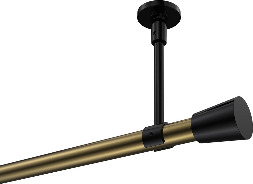 Interdeco Gardinenstange / Vorhangstange Messing Antik / Schwarz, Typ Sonette Sitra (Konus) ohne Ringe, Deckenmontage, 20 mm Ø 1-läufig, 140 cm