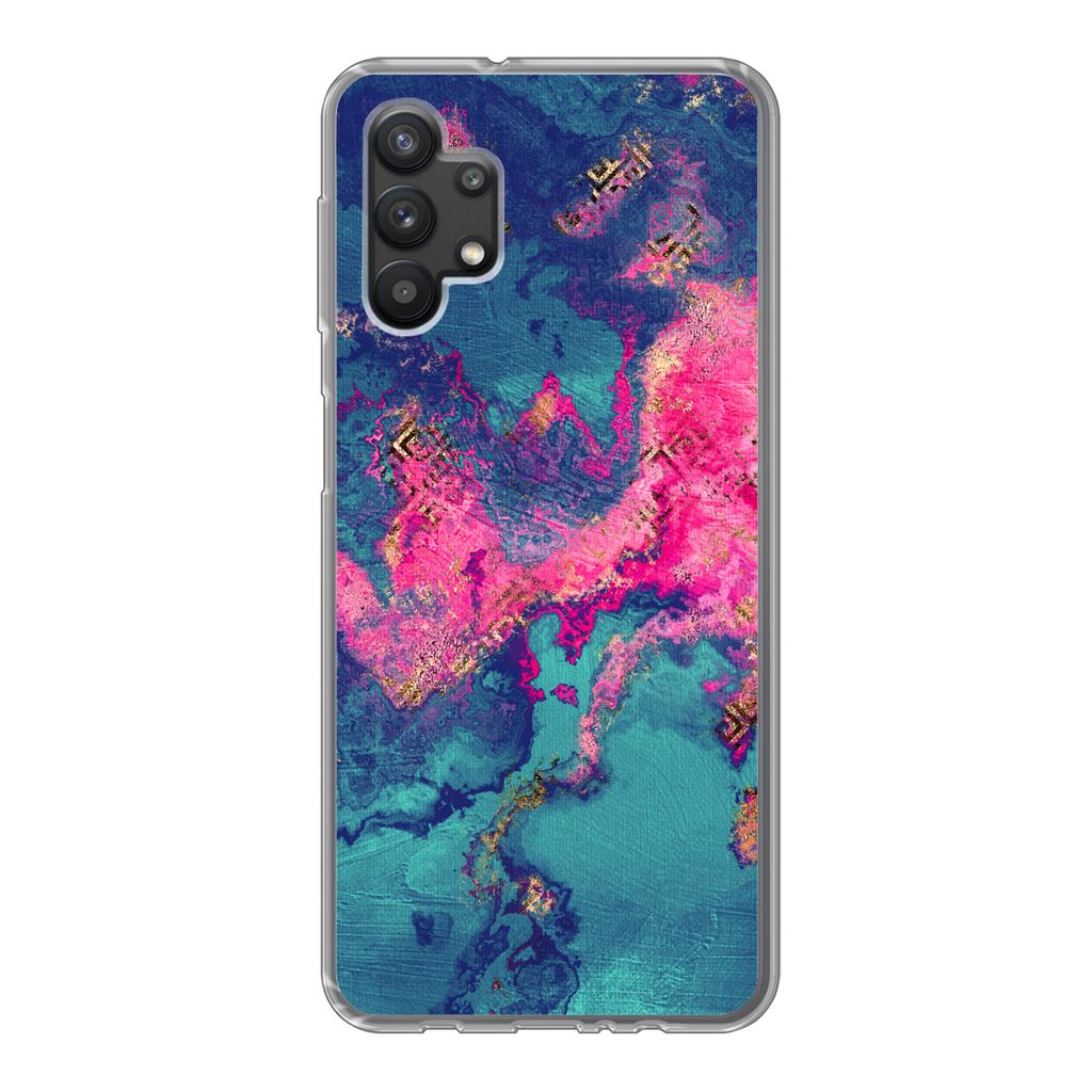 MuchoWow Handyhülle Schutzhülle Hülle für Samsung Galaxy A32 5G Marmor - Farbe - Rosa - Blau Silikon Softcase Handy Hülle - Softcase