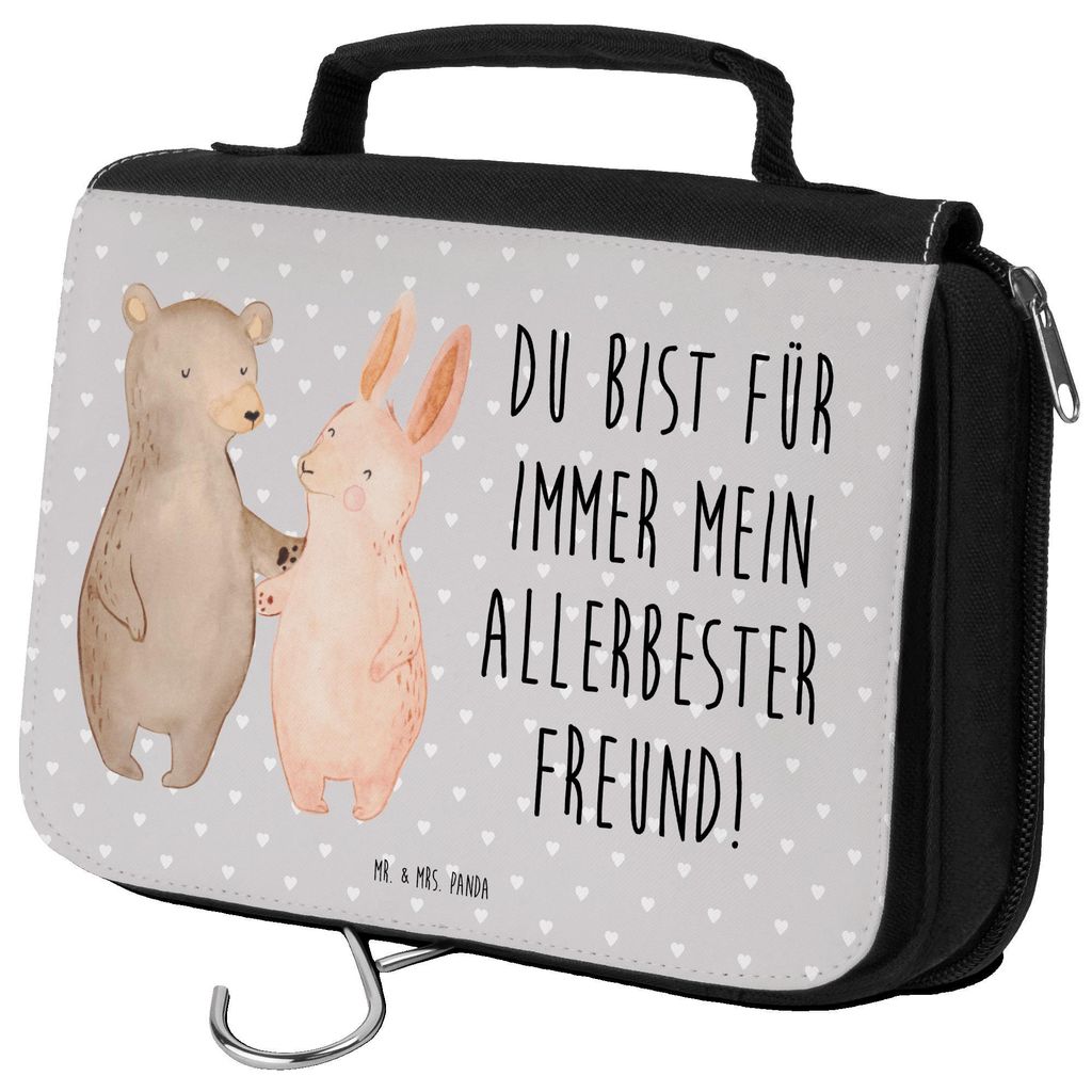 Mr. & Mrs. Panda kosmetiktäschchen Bär und Hase Umarmen - Grau Pastell - Geschenk, beauty case, Freundin, Schminktasche, für Immer, Kulturbeutel...