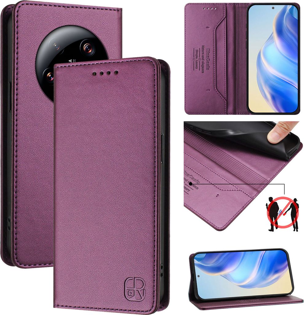 Lederhülle für Xiaomi 13 Ultra Hülle Flip Brieftasche Kartenfächern Ständer Schutzhülle Lila
