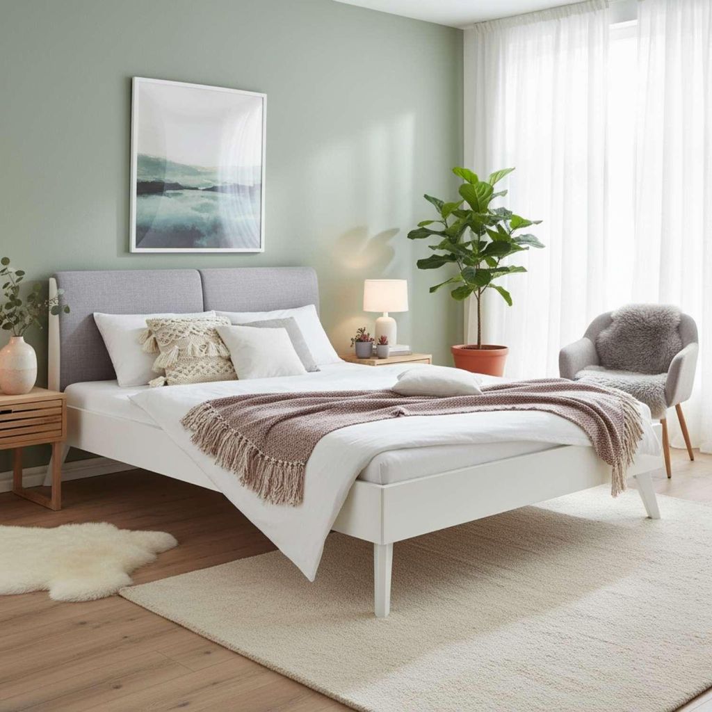 Hasena Trento Bettgestell Simone20 Farbe 10-Buche weiss deckend, lackiert / 335-Pepe grey Größe 160x200