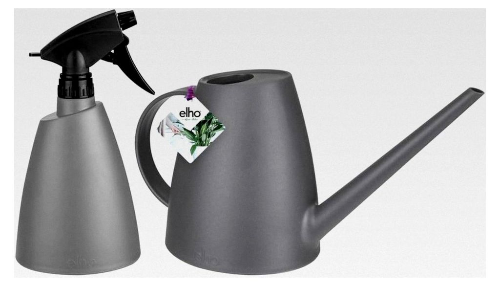 Gießkanne und Sprühflasche für Zimmerpflanzen - Pflanzenpflege - 100% Recycelter Kunststoff - Schwarz/Anthrazit