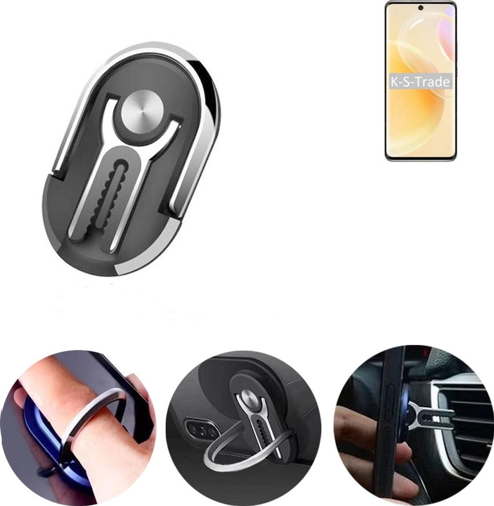 K-S-Trade 3in1 Smartphone-Ring Handy-Ring kompatibel mit Huawei nova 8 International Version Fingerhalterung Handyring Tischständer