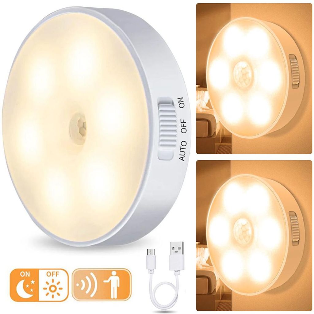 2x lampka nocna LED z czujnikiem ruchu ładowana przez USB Zdjęcie produktu 