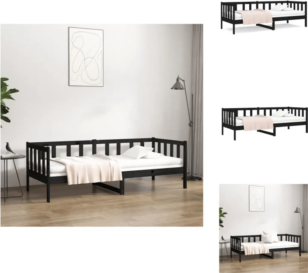 Lit de Jour Noir 90x190 cm Pin Massif pour Chambre d'Amis ou Salon Chic