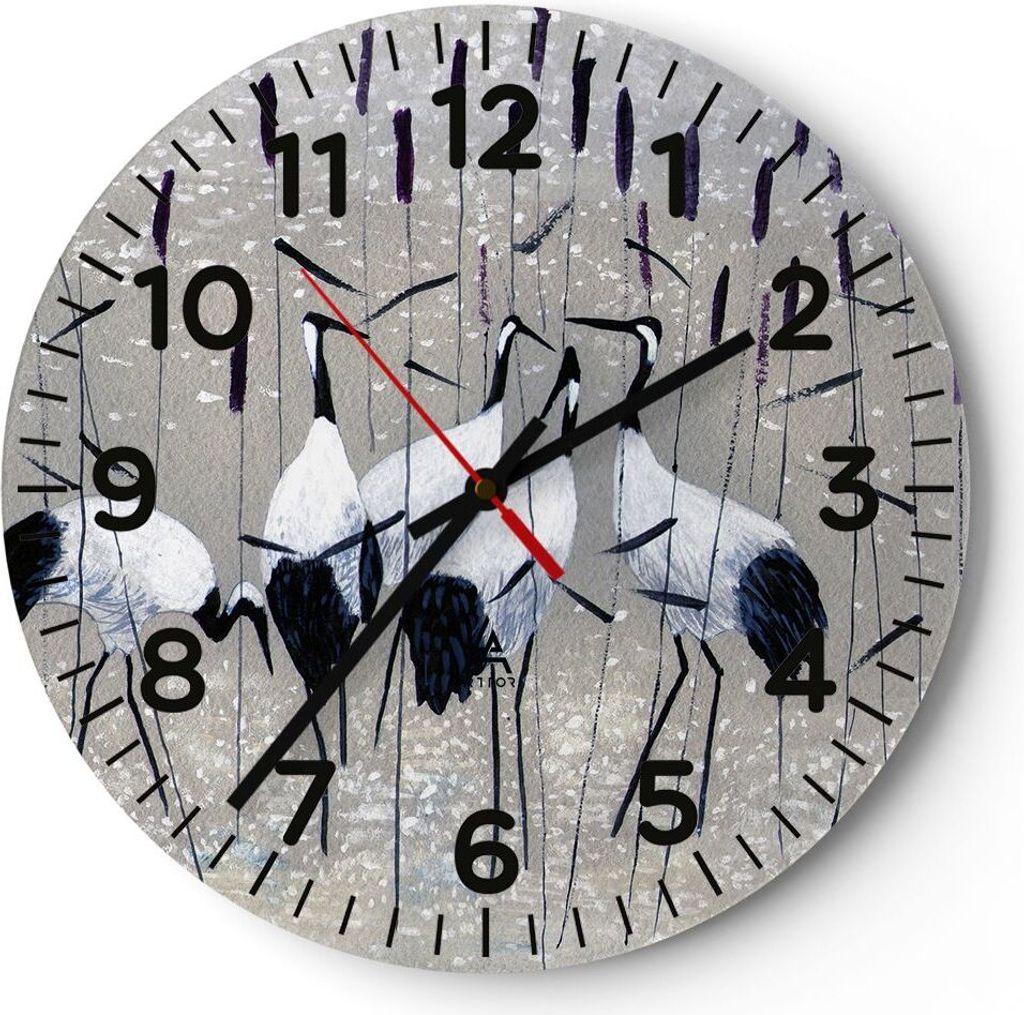 Wanduhr - Rund - Glasuhr - Vogel Natur Wasser - 40x40cm - Schleichendes Uhrwerk - Lautlos - zum Aufhängen bereit - Dekoration Modern - Wanddekorat...