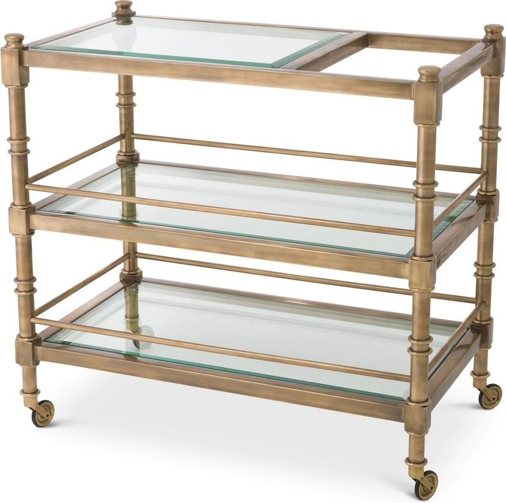 Casa Padrino Luxus Servierwagen Vintage Messing 82 x 46 x H. 80 cm - Hotel Restaurant Gastronomie Trolley - Luxus Hotel Restaurant Gastronomie Acce...