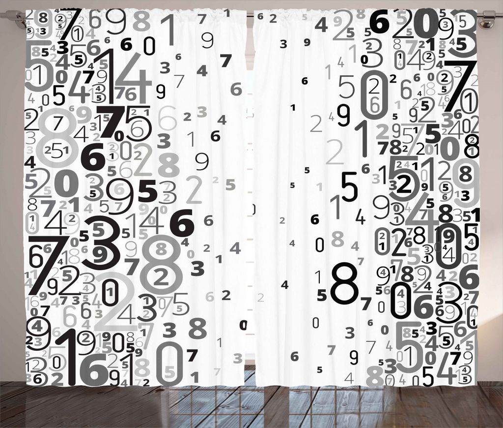 ABAKUHAUS Modern Rustikaler Vorhang, Mathematisch Bild Zahlen, Wohnzimmer Universalband Gardinen mit Schlaufen und Haken, 280 x 245 cm, Schwarz und...